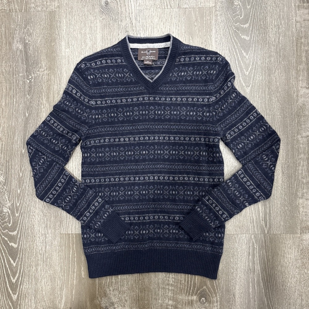 Black Brown 1826 Men's 2 Ply Cashmere V Neck Sweater Men's Small Navy Pullover